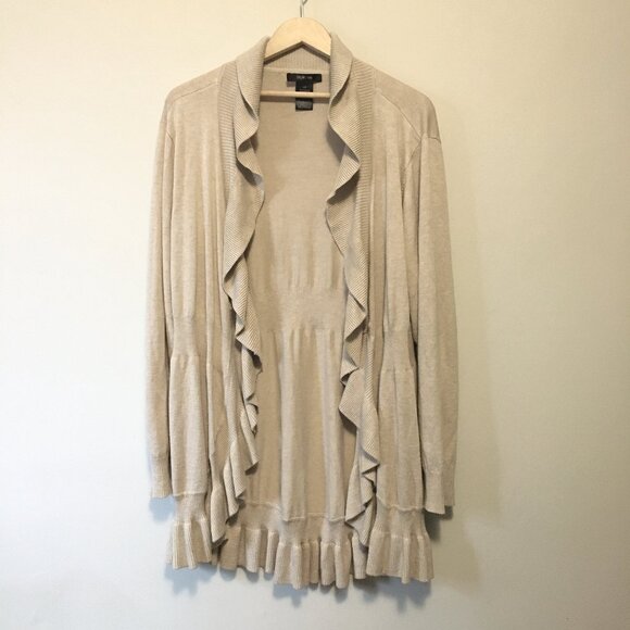 Style & Co. Frilly Ruffle Hem Tan Open Cardigan - Picture 10 of 10